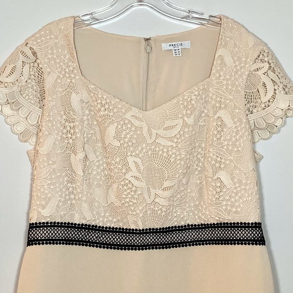 Precis Petite Women Cream Lace Top Dress US L (14) - Picture 3 of 9